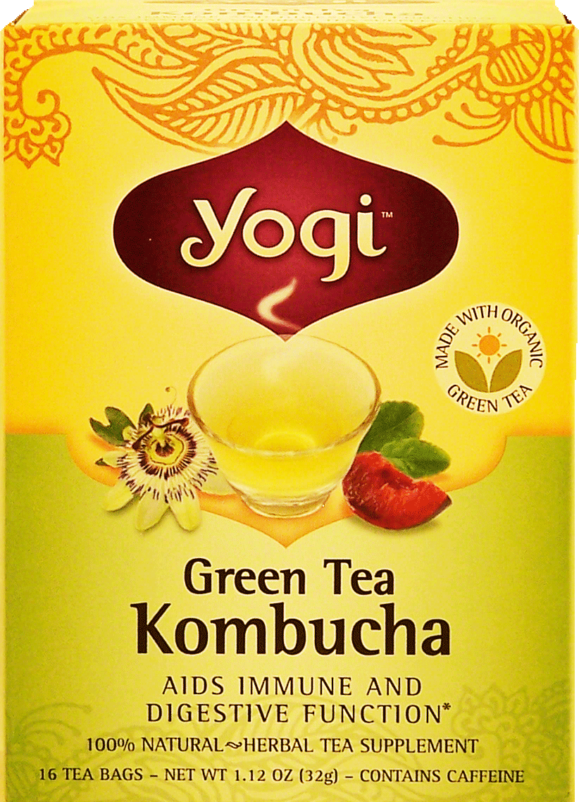 Yogi Green Tea Kombucha herbal tea supplement aids immune and digestive function, contains caffeine, 16-bags Full-Size Picture